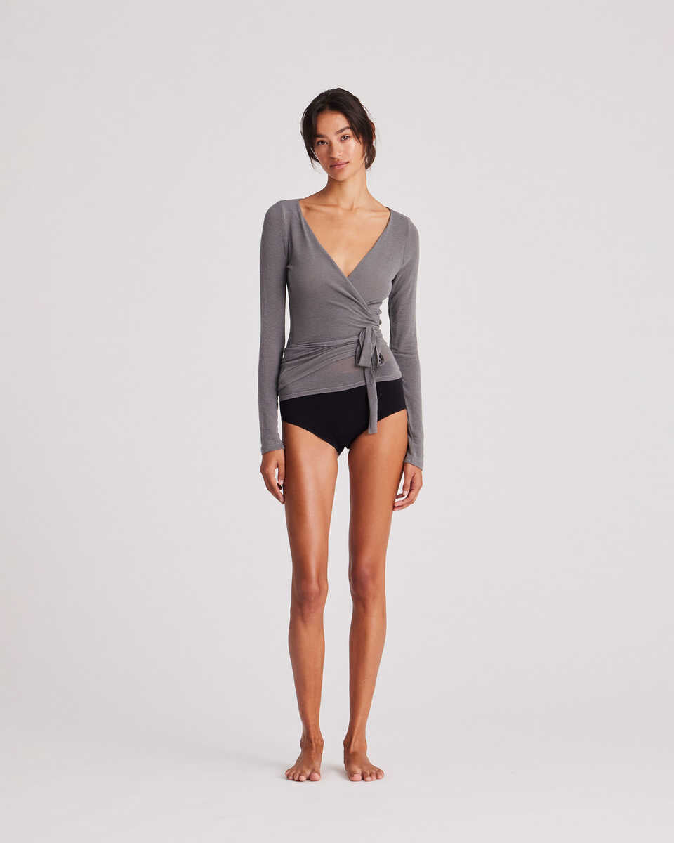 Anne Wool Wrap langærmet t-shirt - Dark Gull Grey